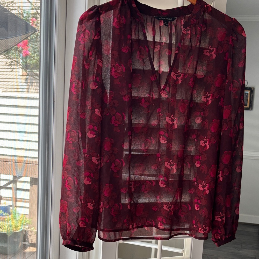 Banana Republic Burgundy Floral Blouse